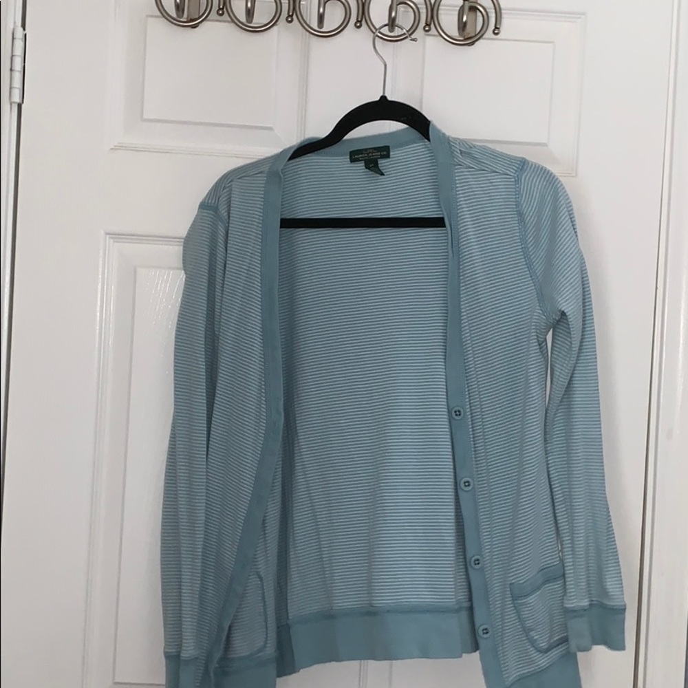 Lauren Co. baby blue striped cardigan